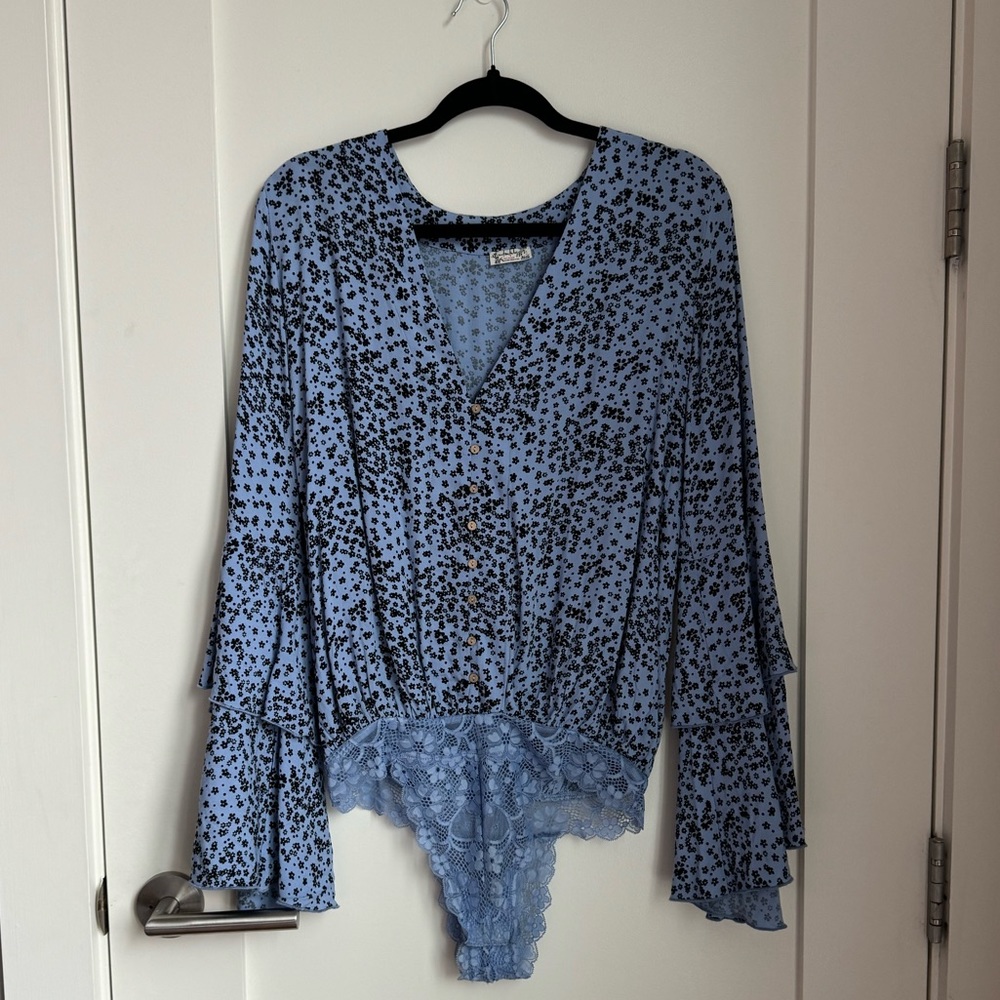 Free People Ditsy Floral Bodysuit - cornflower
